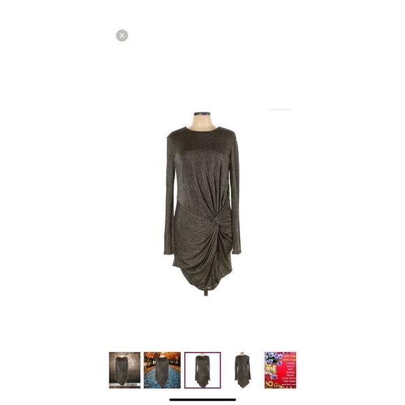 Ted Baker Women’s Size 2 Gold Knot Front Lurex Dress Long Sleeve Knee Length - Picture 4 of 13